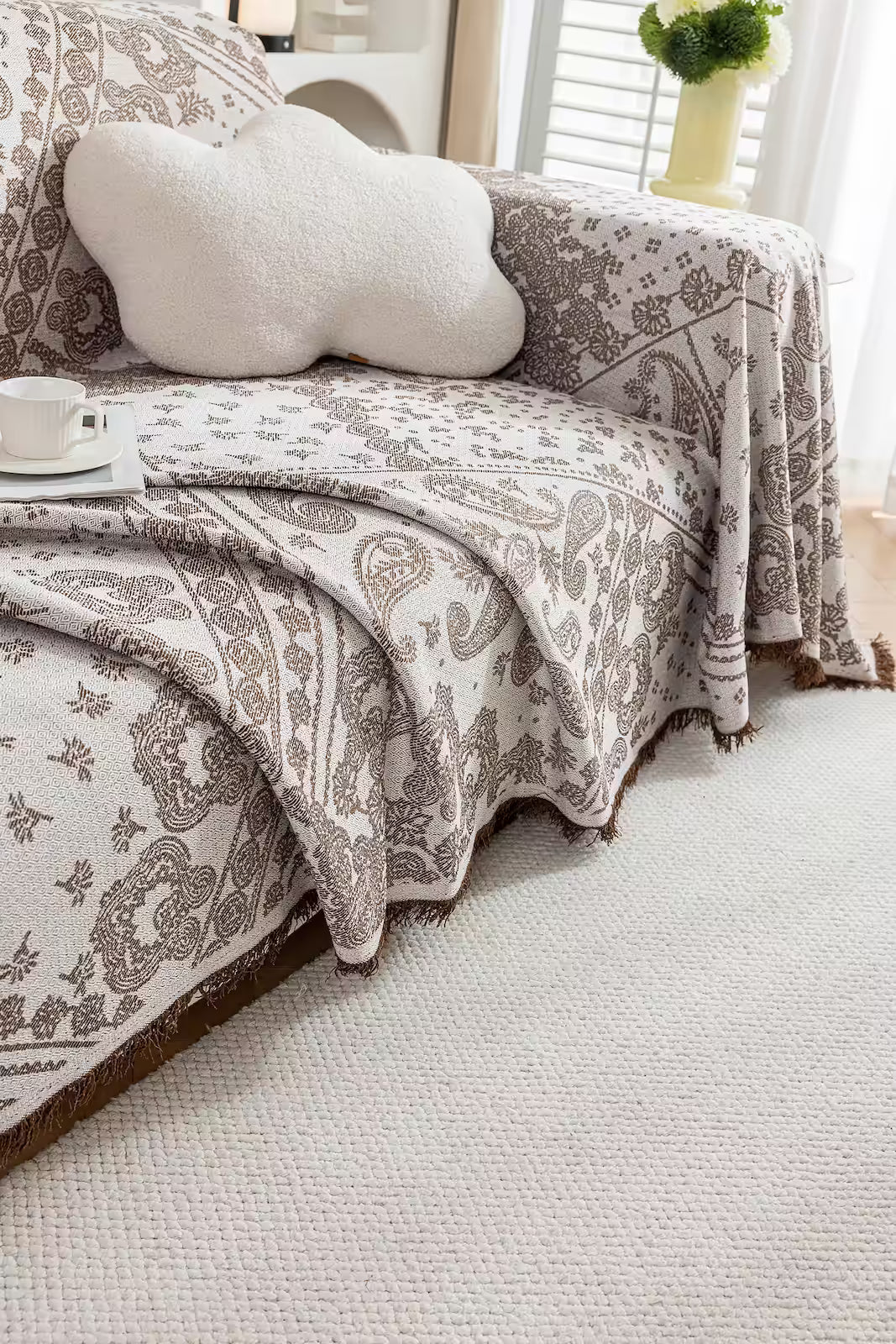 Paisley Faux Linen Pet Sofa Cover