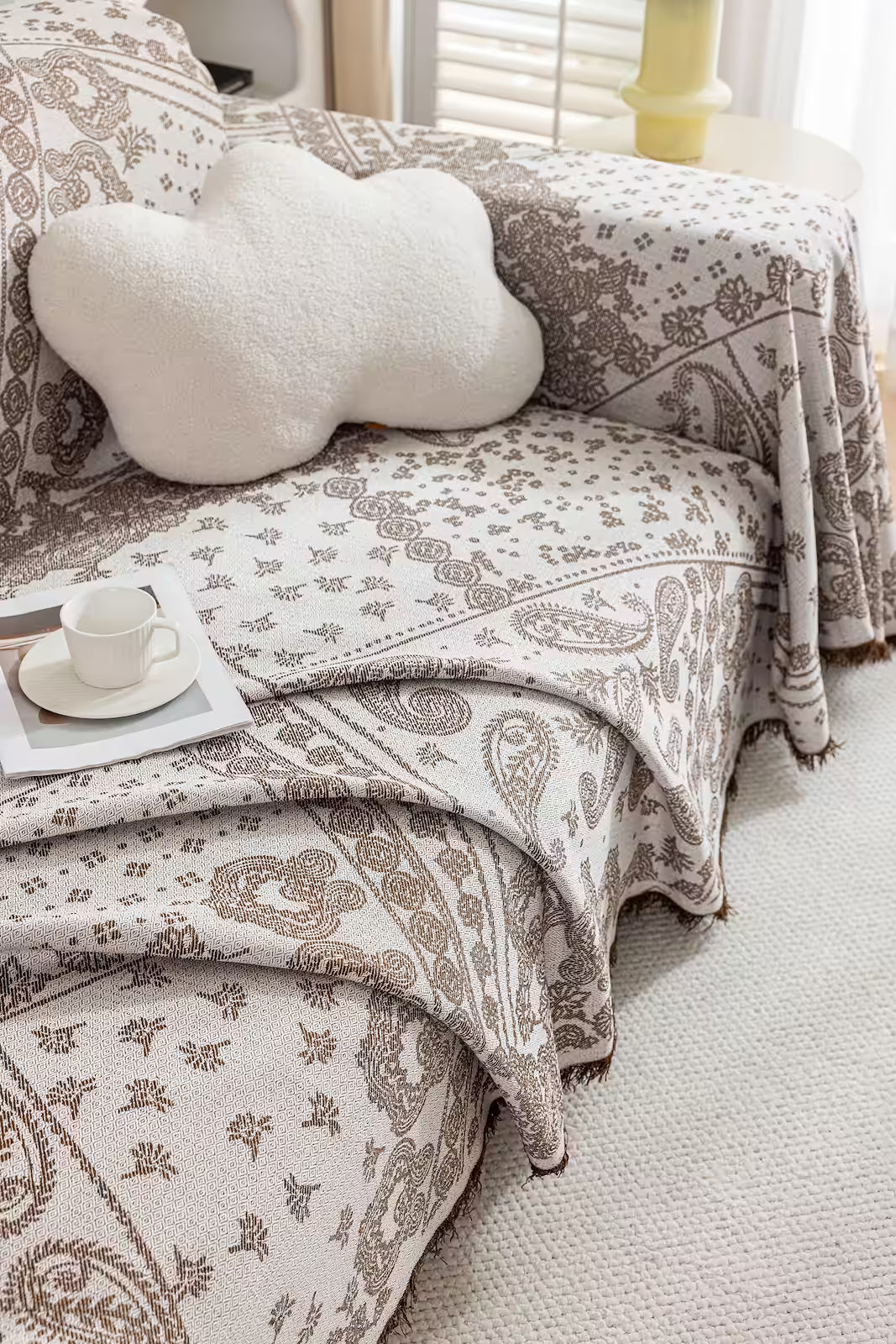 Paisley Faux Linen Pet Sofa Cover