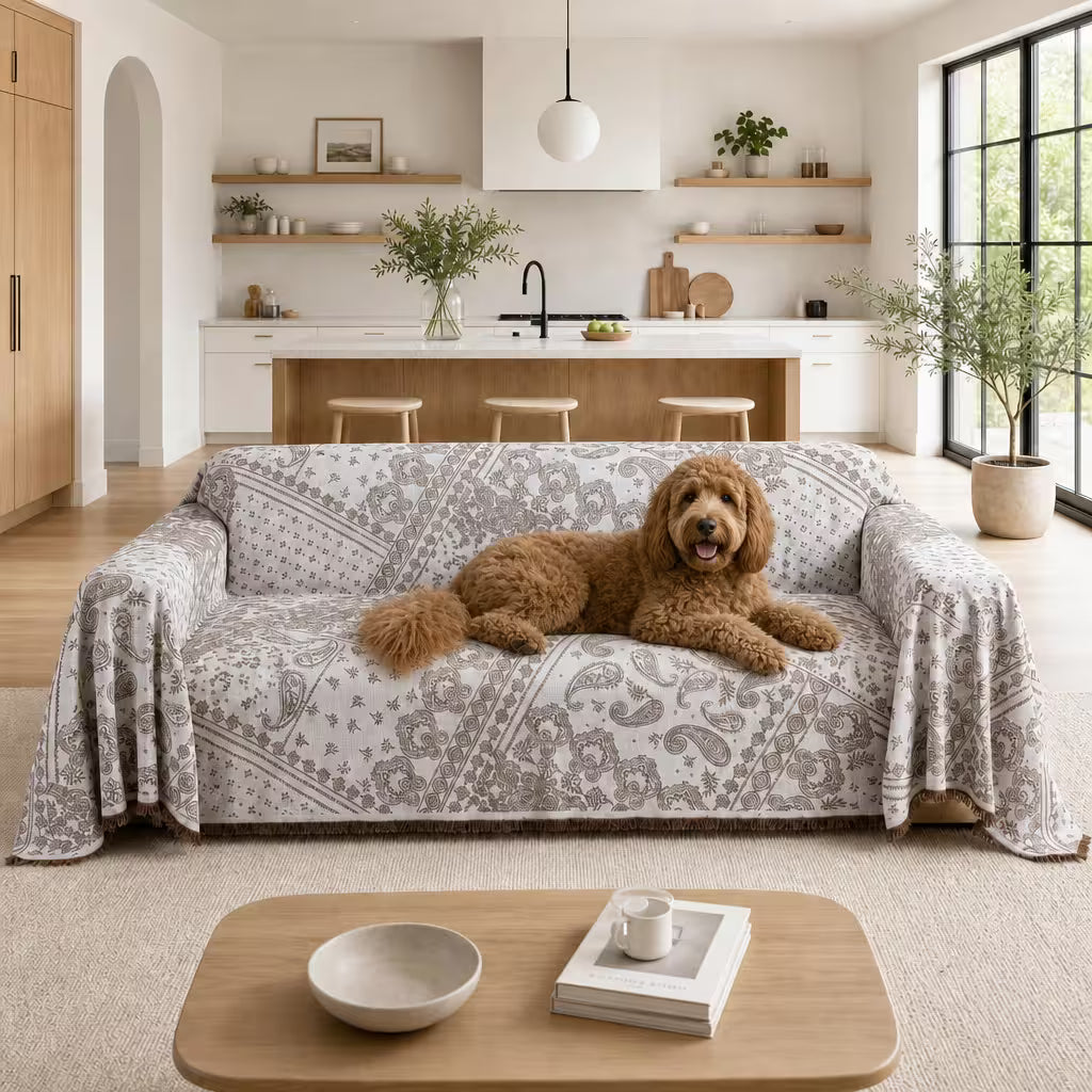 Paisley Faux Linen Pet Sofa Cover