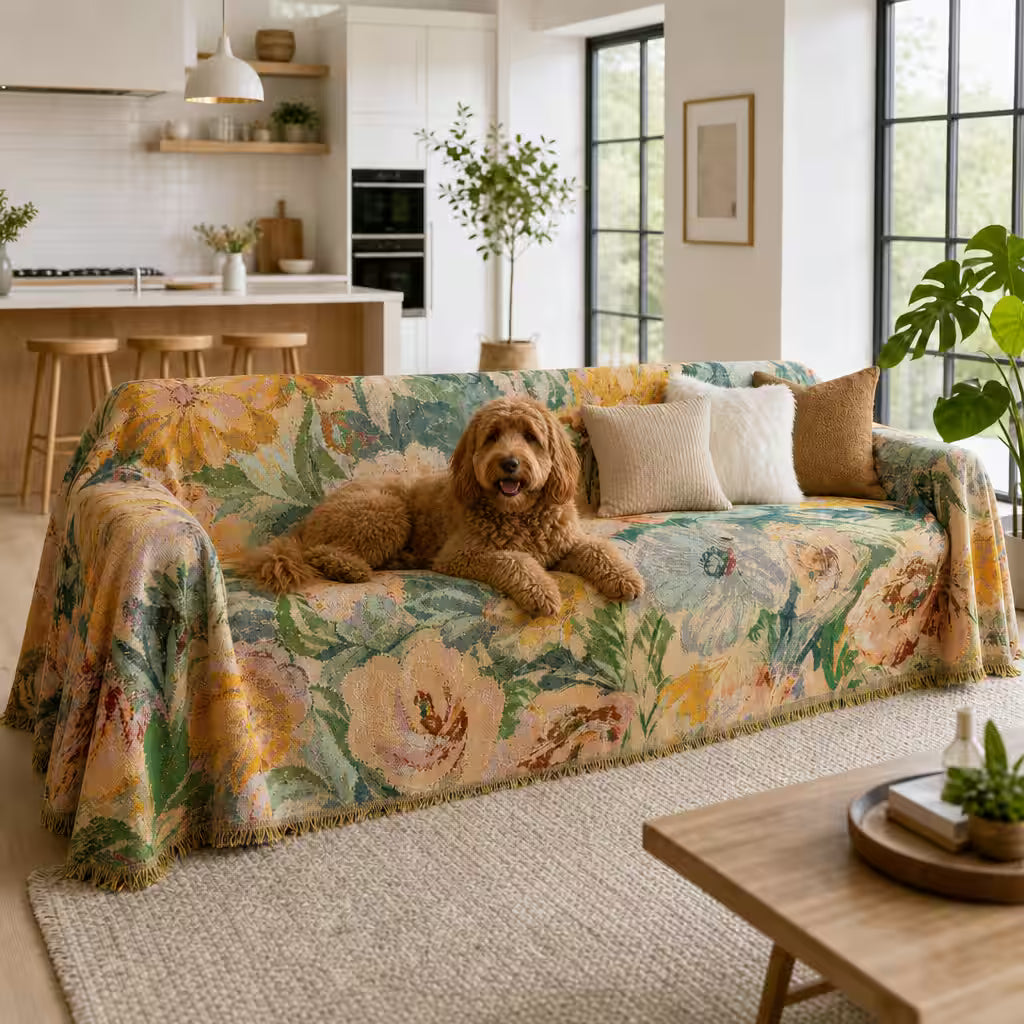 Floral Oil-Painting Pet Sofa Cover
