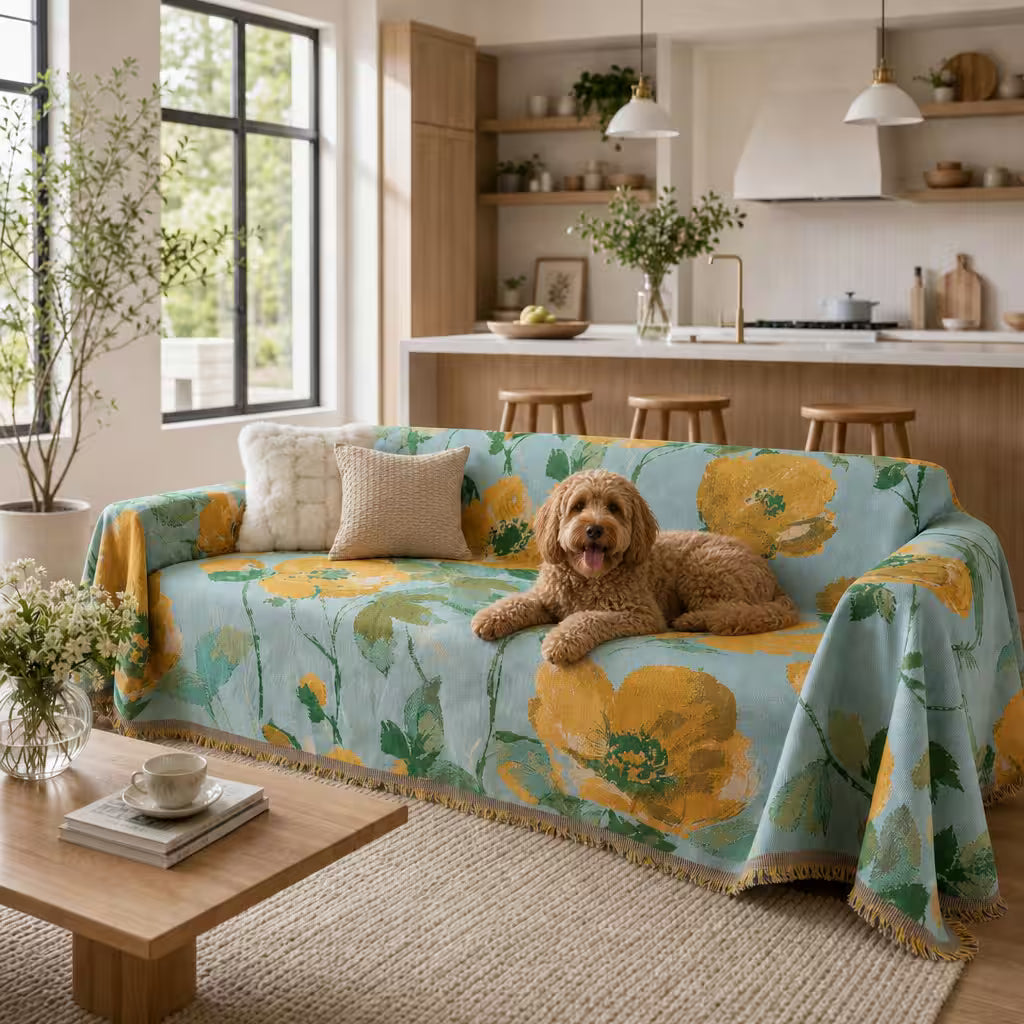 Floral Oil-Painting Pet Sofa Cover