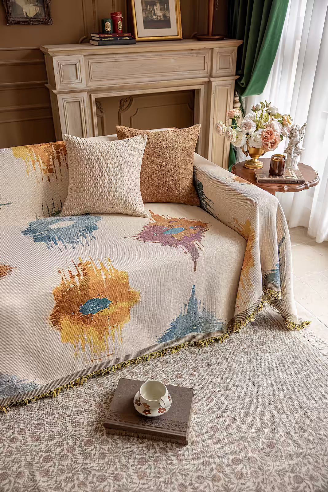Floral Oil-Painting Pet Sofa Cover