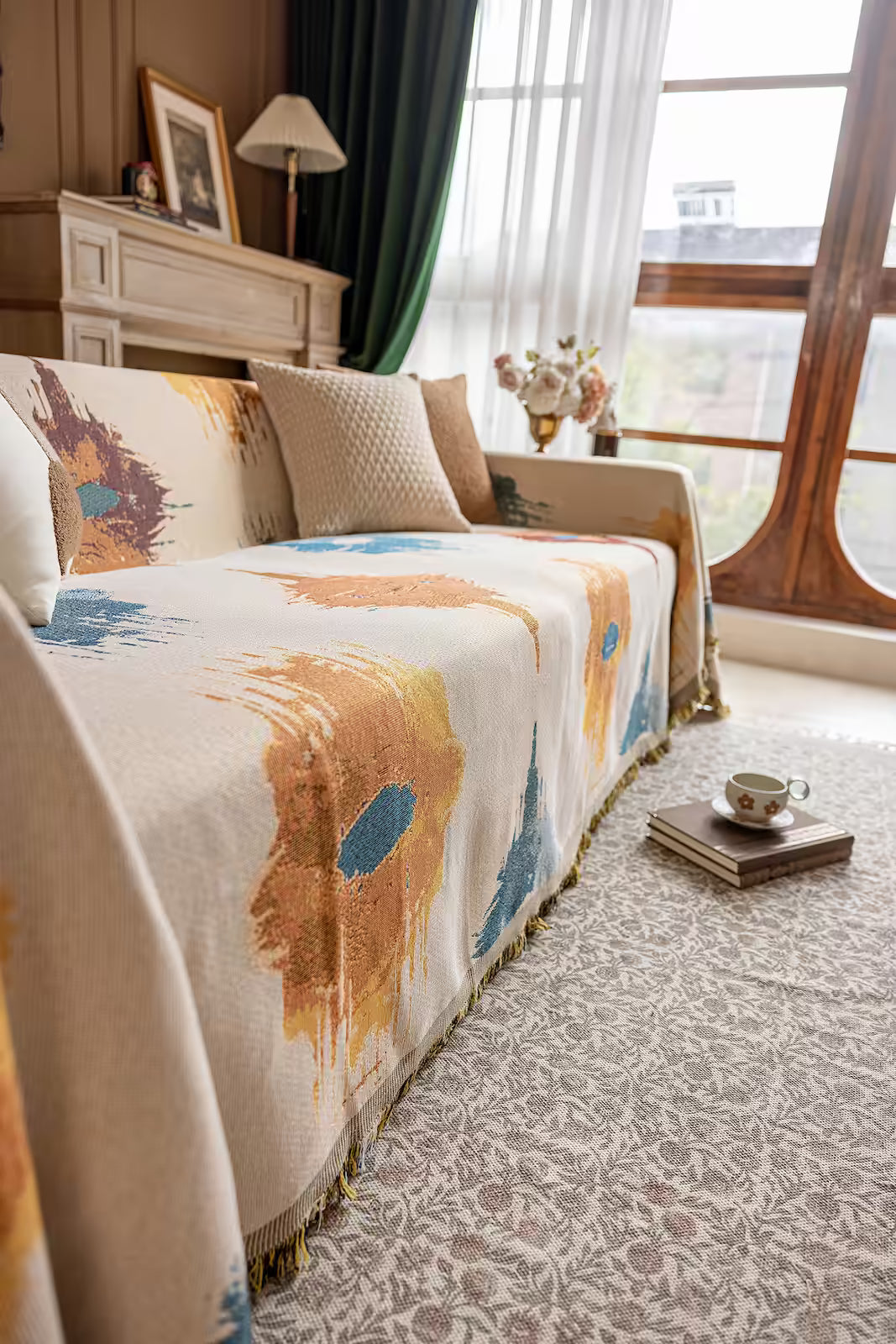 Floral Oil-Painting Pet Sofa Cover