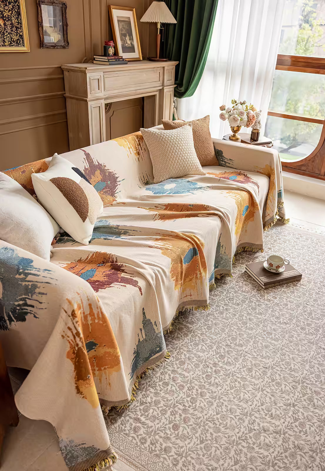 Floral Oil-Painting Pet Sofa Cover
