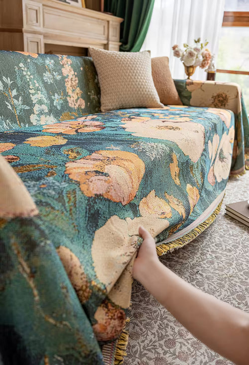 Floral Oil-Painting Pet Sofa Cover