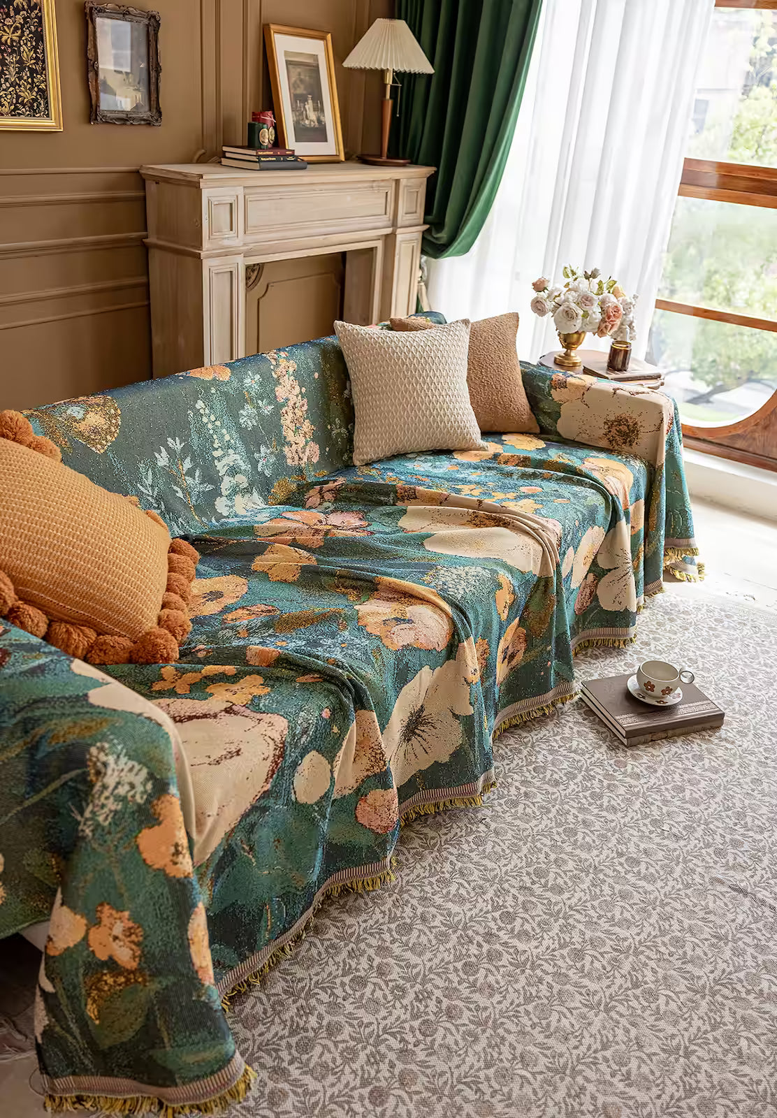 Floral Oil-Painting Pet Sofa Cover