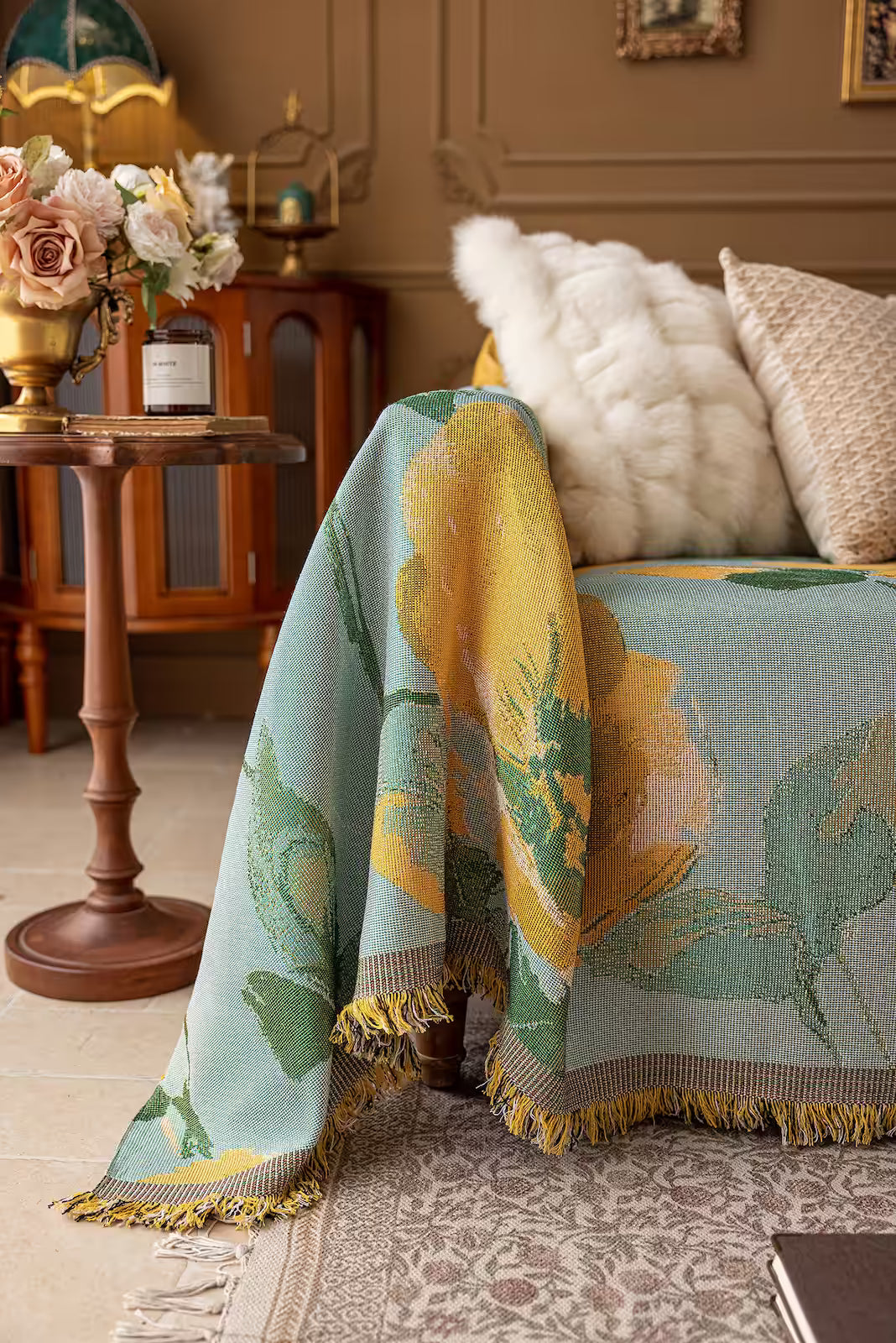 Floral Oil-Painting Pet Sofa Cover