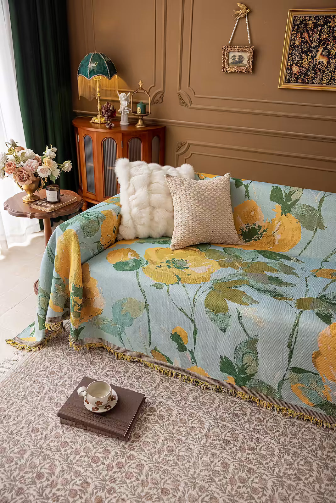 Floral Oil-Painting Pet Sofa Cover