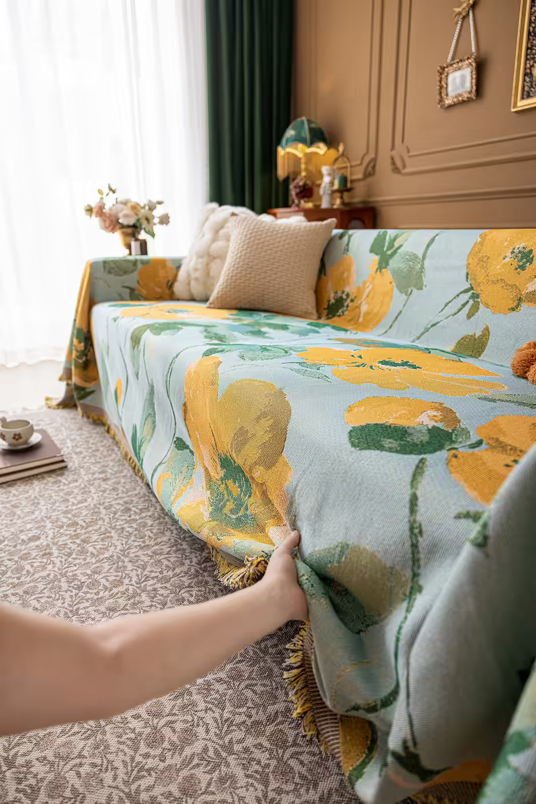 Floral Oil-Painting Pet Sofa Cover