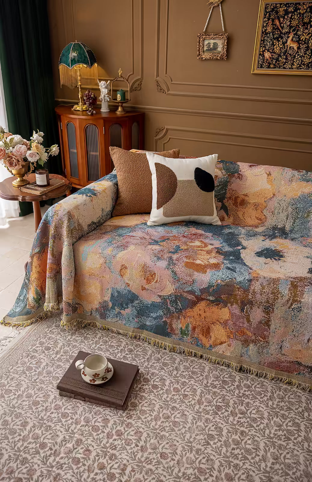 Floral Oil-Painting Pet Sofa Cover