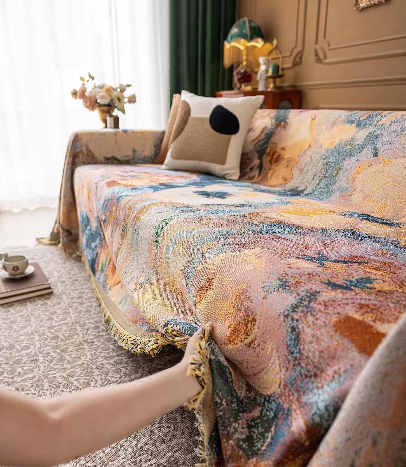 Floral Oil-Painting Pet Sofa Cover