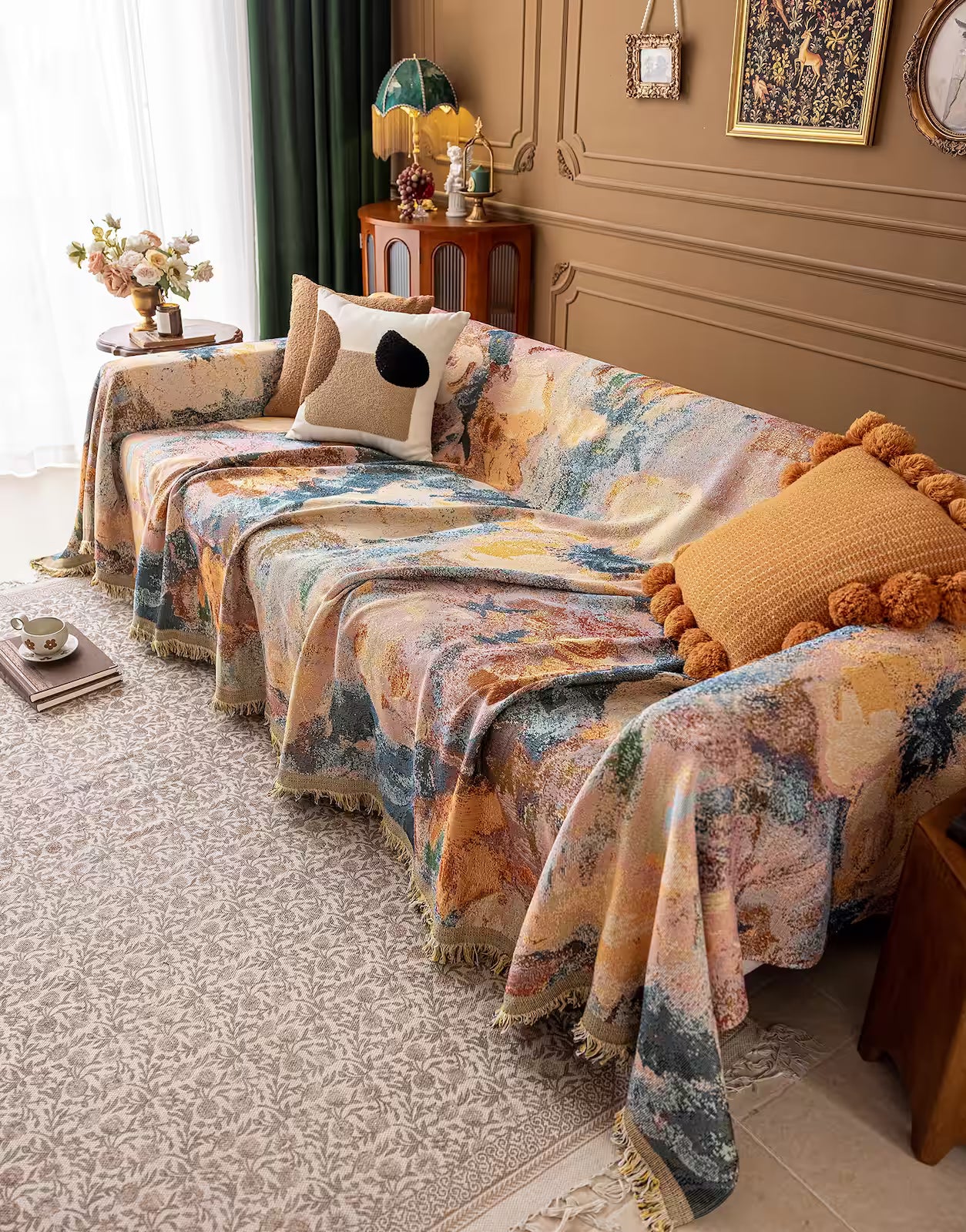Floral Oil-Painting Pet Sofa Cover