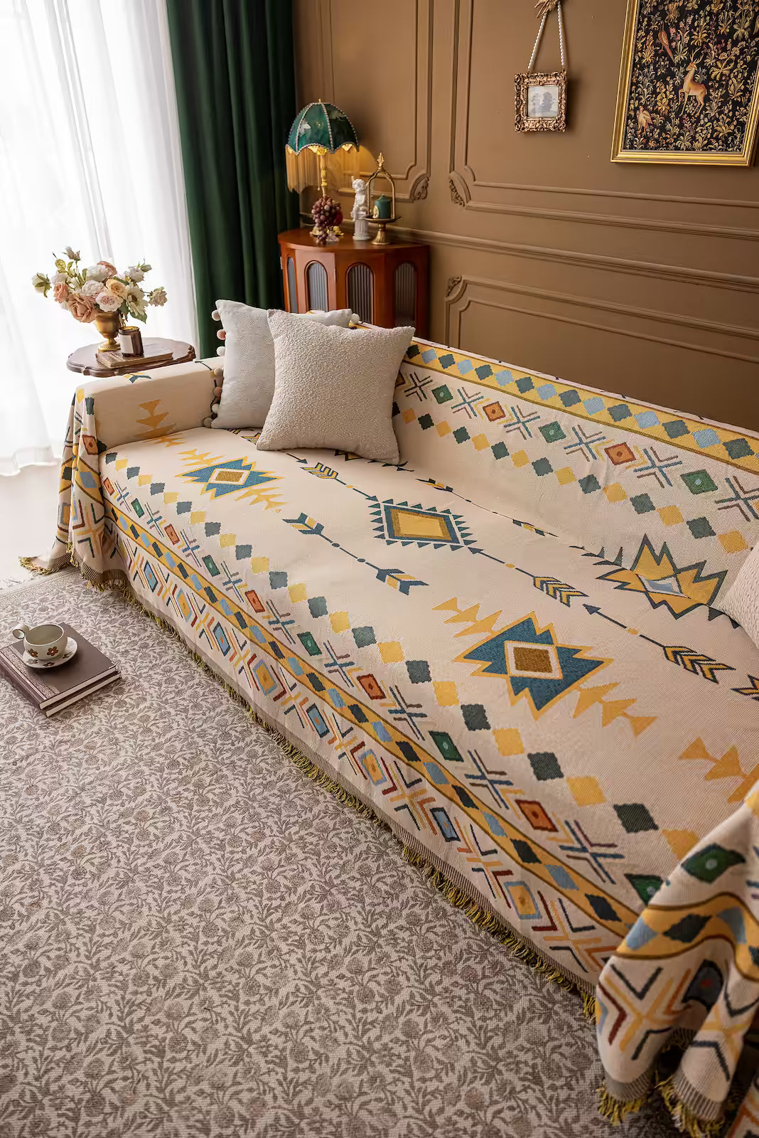 Floral Oil-Painting Pet Sofa Cover