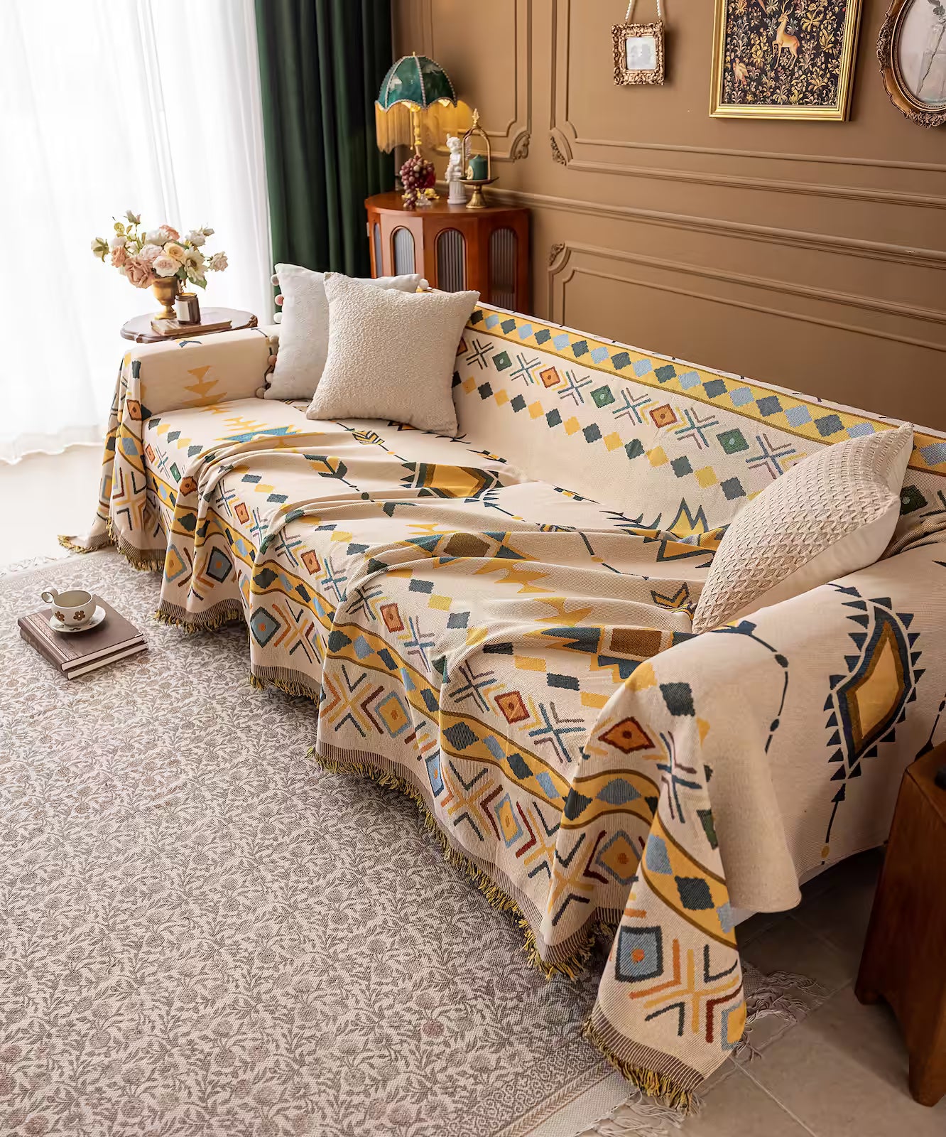 Floral Oil-Painting Pet Sofa Cover