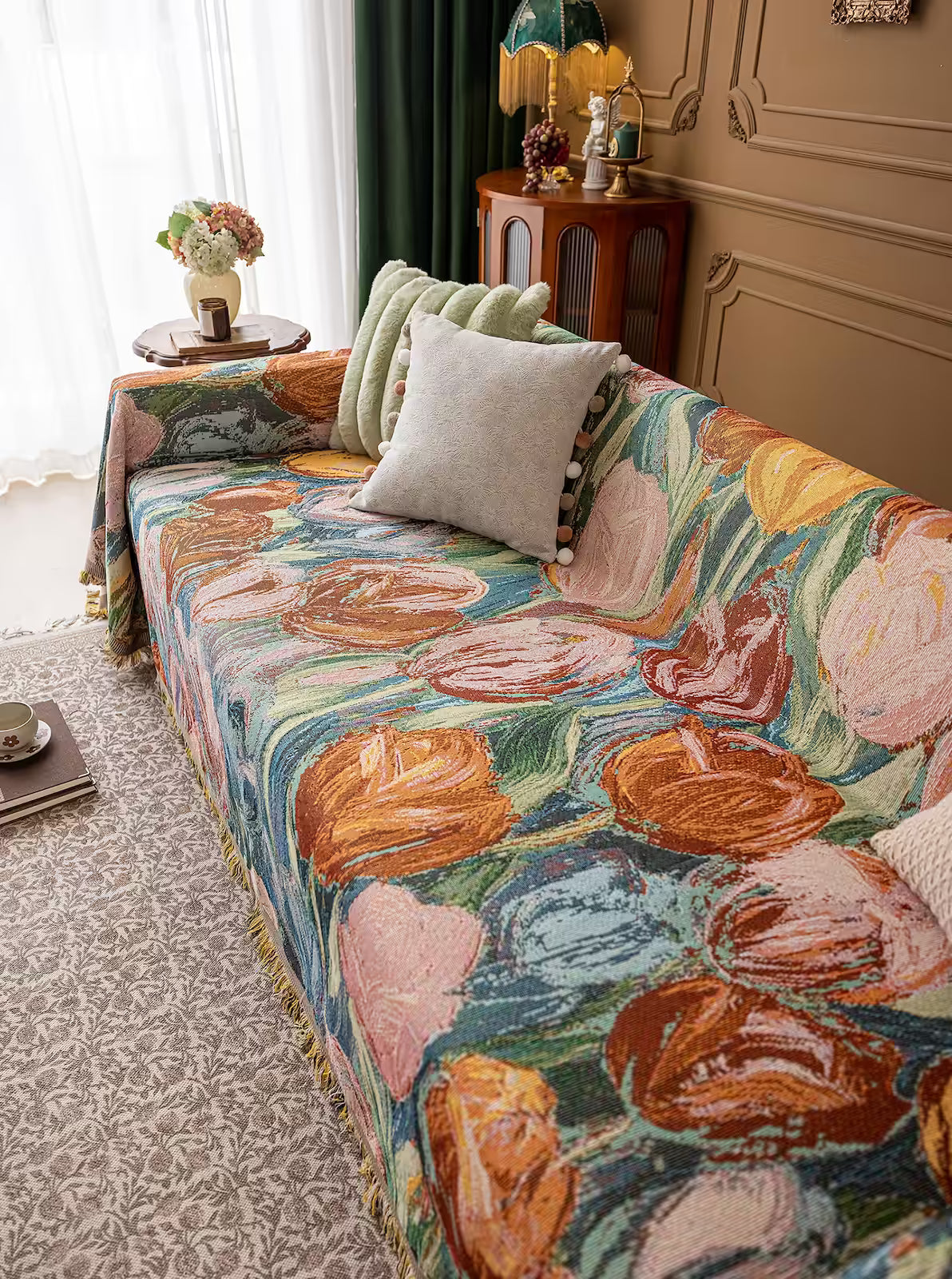 Floral Oil-Painting Pet Sofa Cover