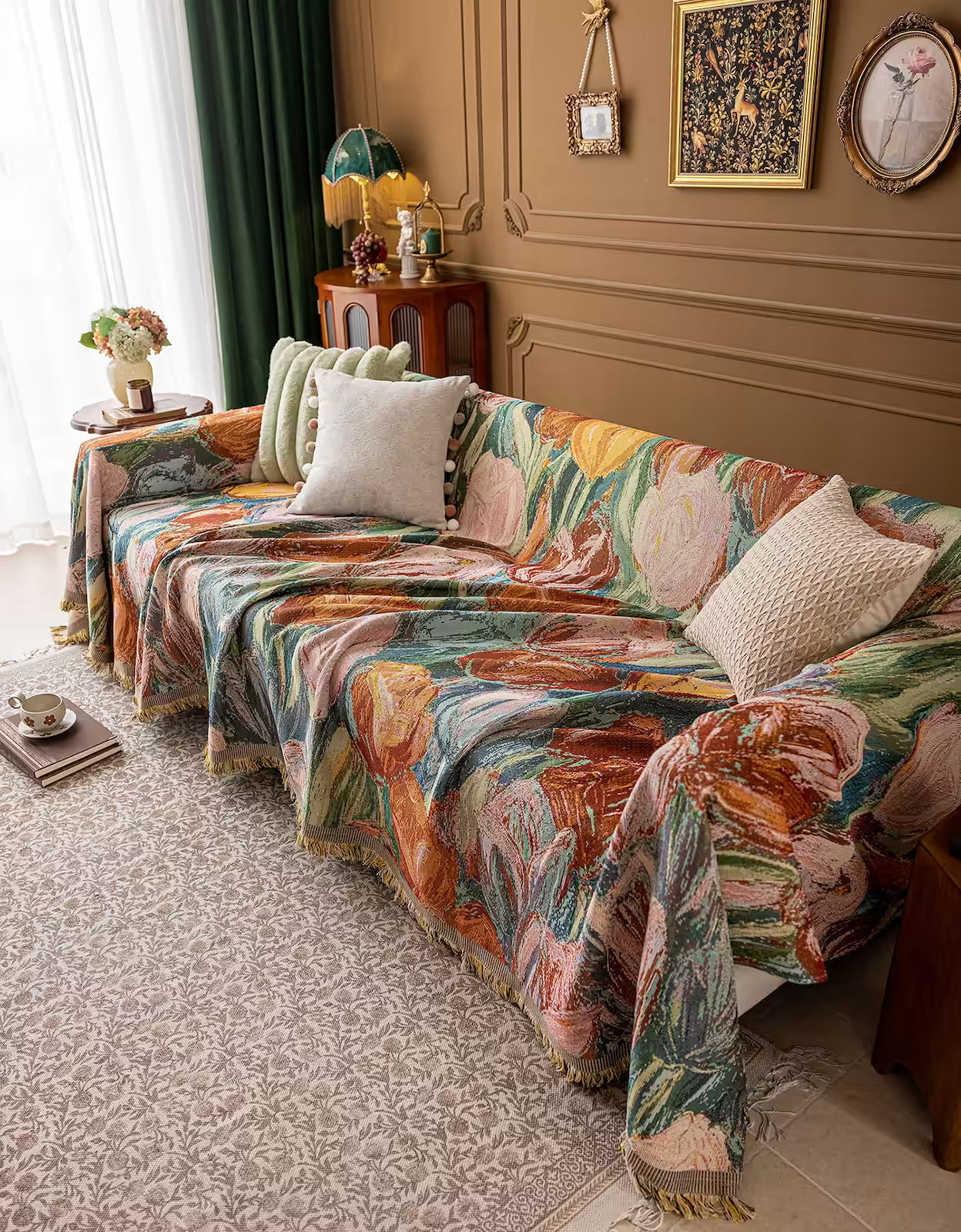 Floral Oil-Painting Pet Sofa Cover
