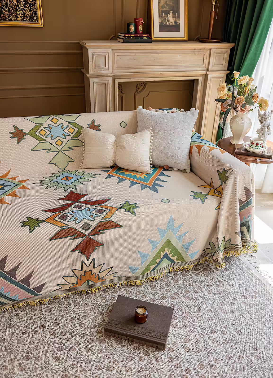 Floral Oil-Painting Pet Sofa Cover
