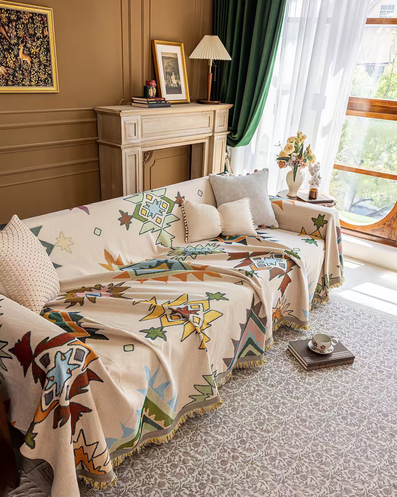 Floral Oil-Painting Pet Sofa Cover