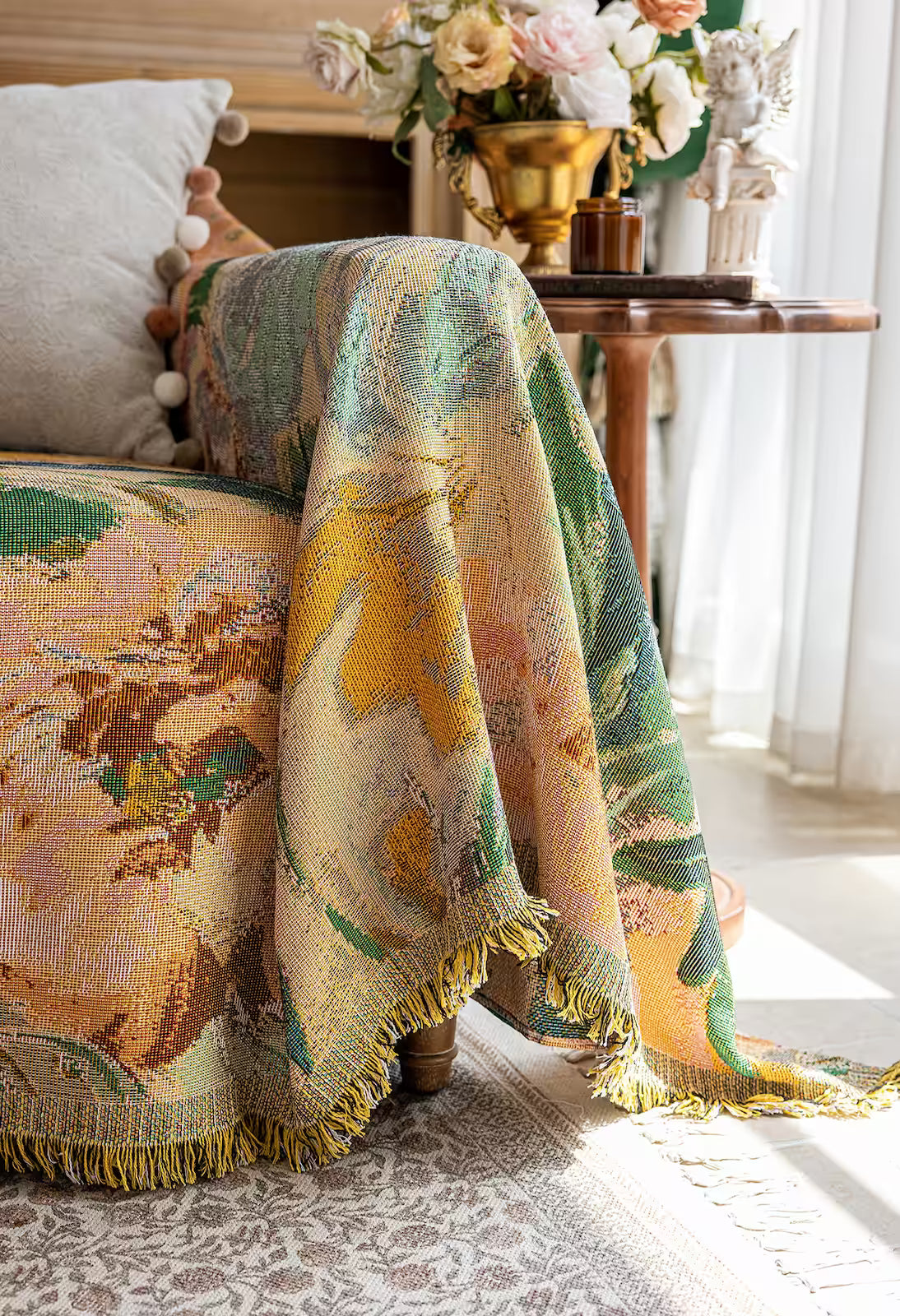 Floral Oil-Painting Pet Sofa Cover