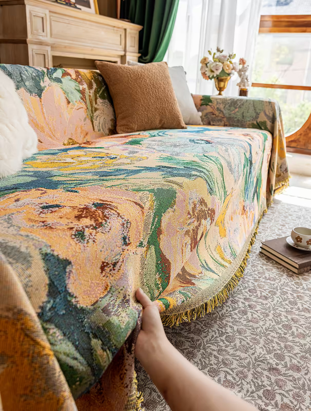 Floral Oil-Painting Pet Sofa Cover