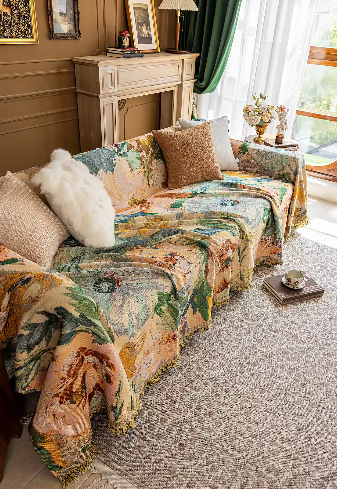 Floral Oil-Painting Pet Sofa Cover