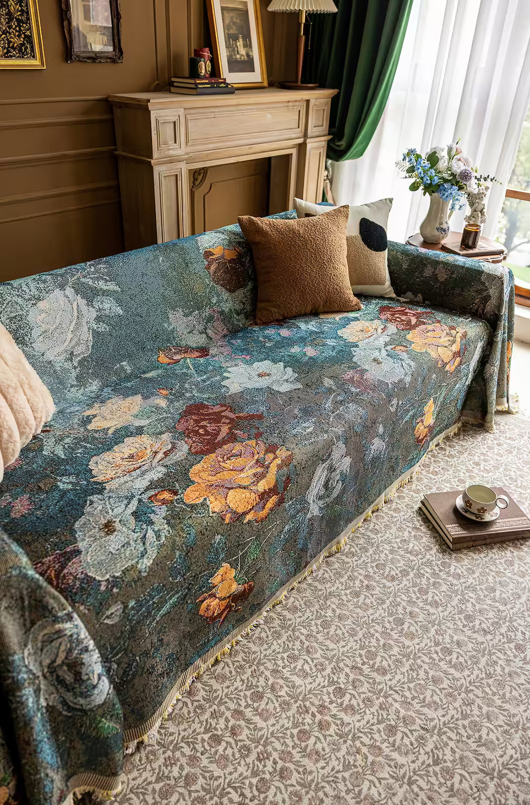 Floral Oil-Painting Pet Sofa Cover