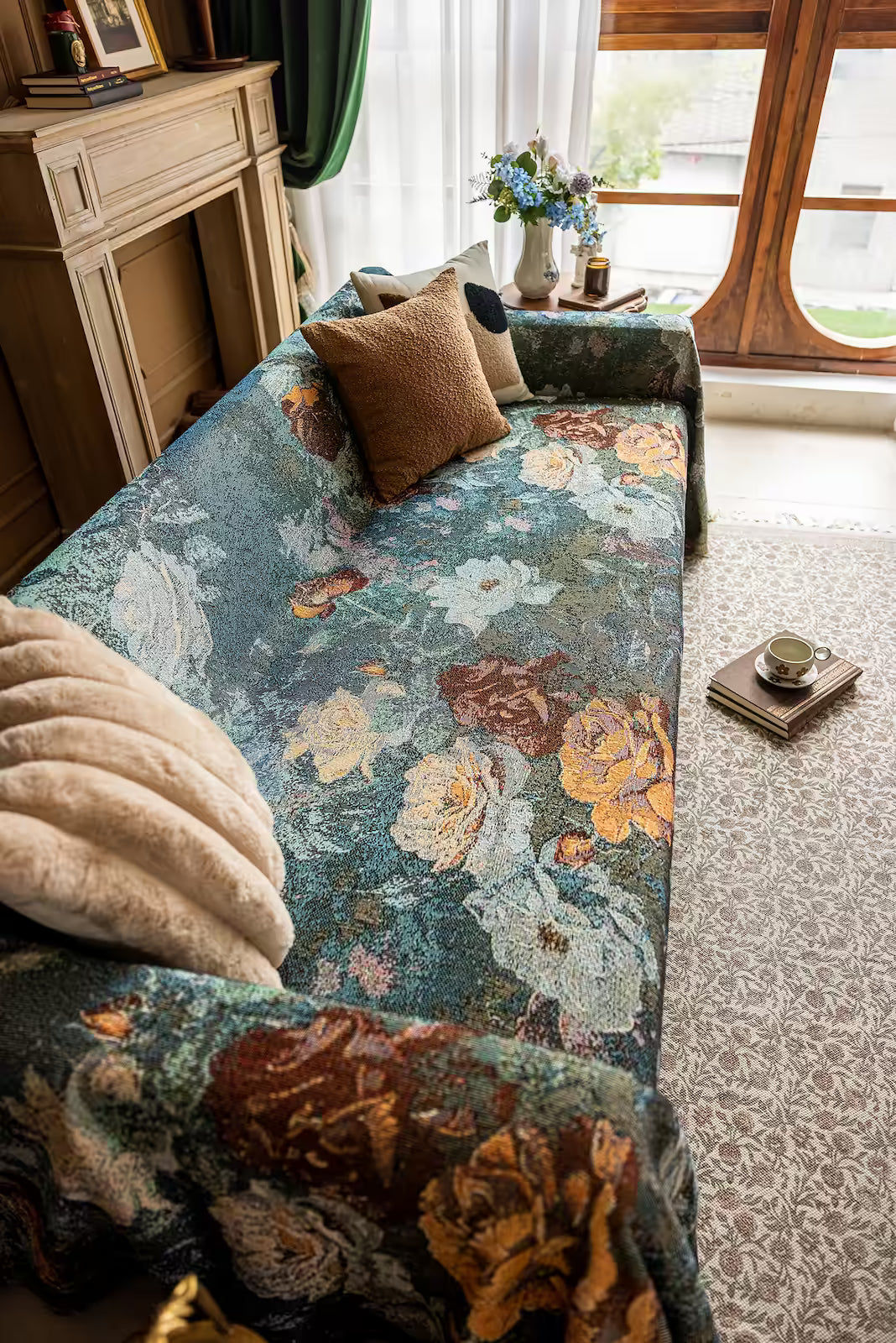 Floral Oil-Painting Pet Sofa Cover