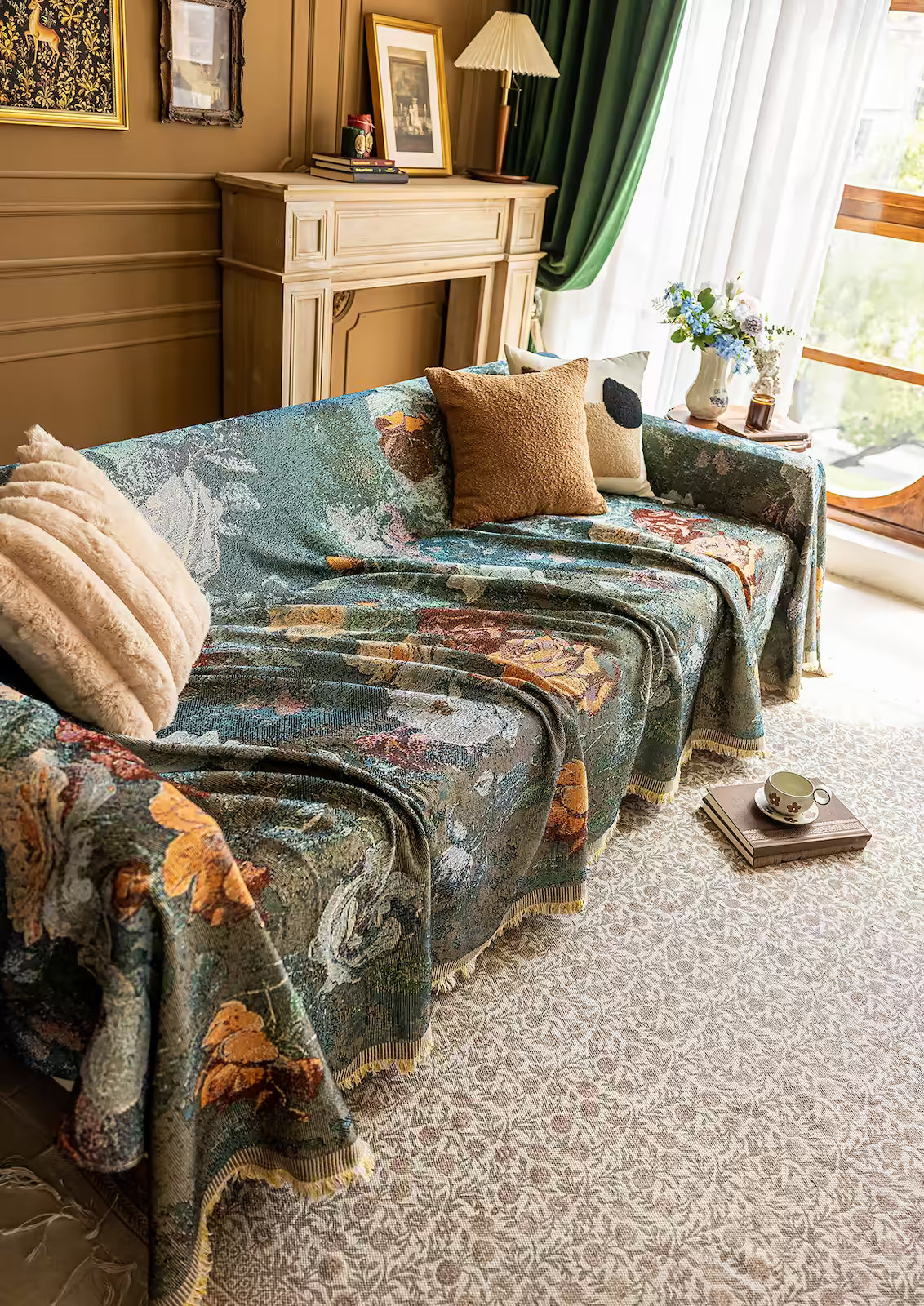 Floral Oil-Painting Pet Sofa Cover